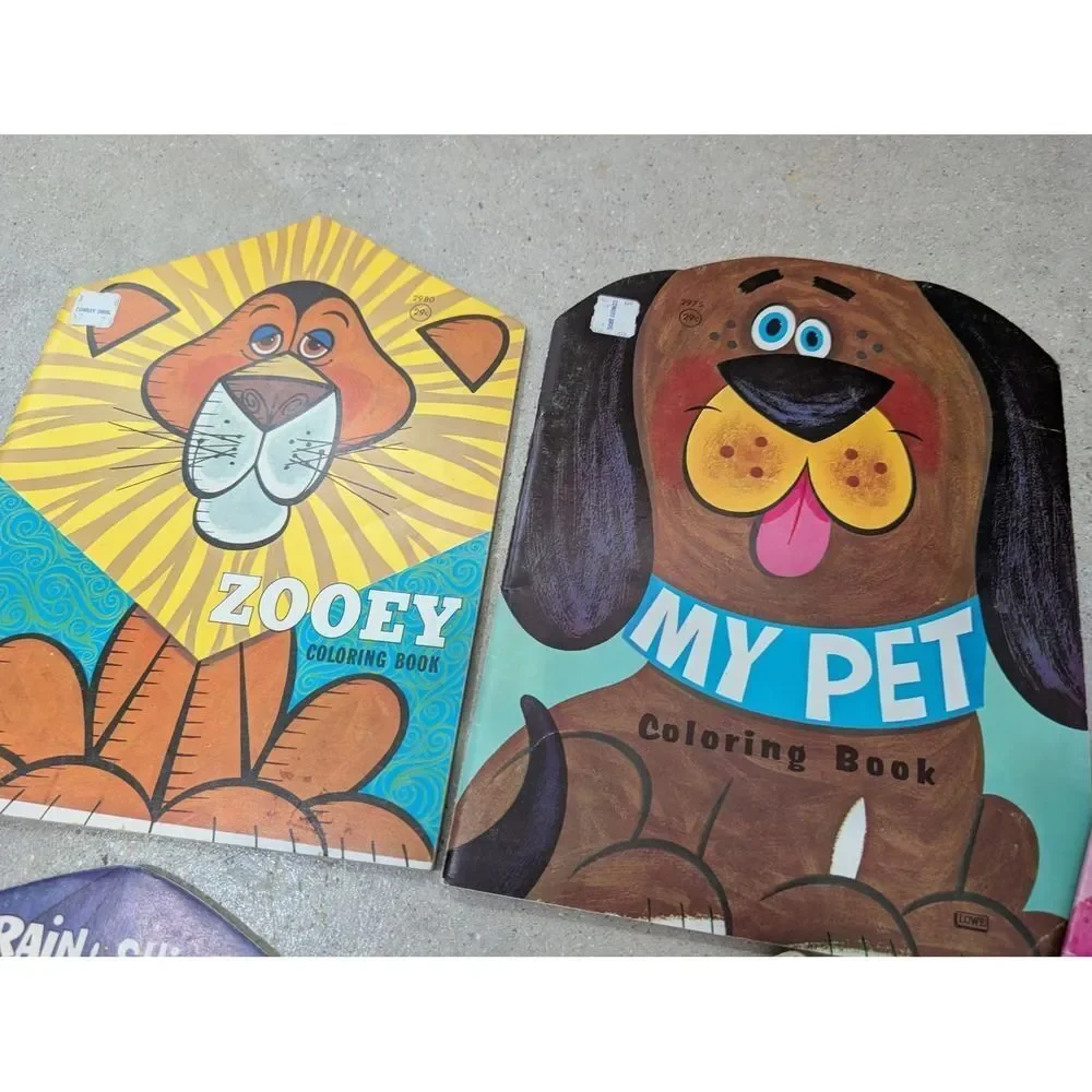 Lot of 5 Vintage 1960s 1970s Coloring Books Samuel Lowe Whitman-Mostly Unused